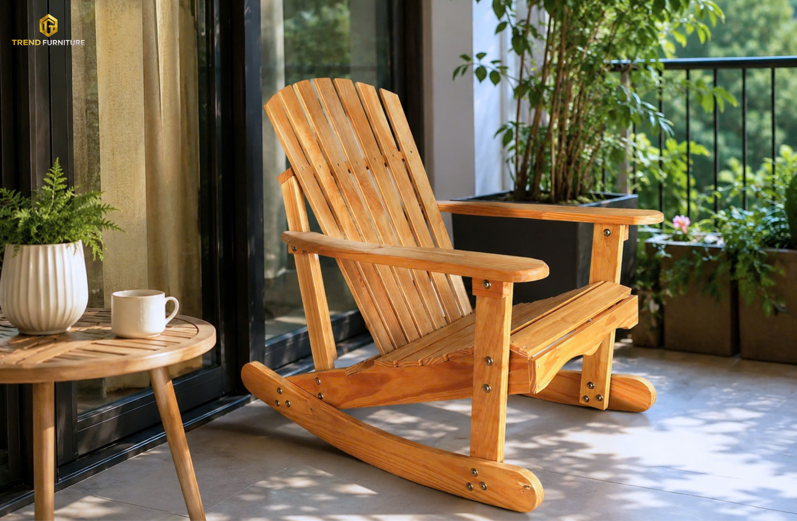 Ghế bập bênh Adirondack gỗ tự nhiên
