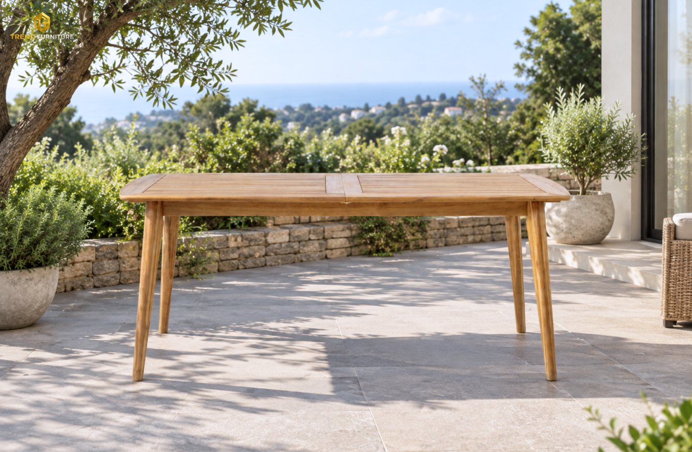 Bàn ăn ngoài trời gỗ Acacia mặt nan