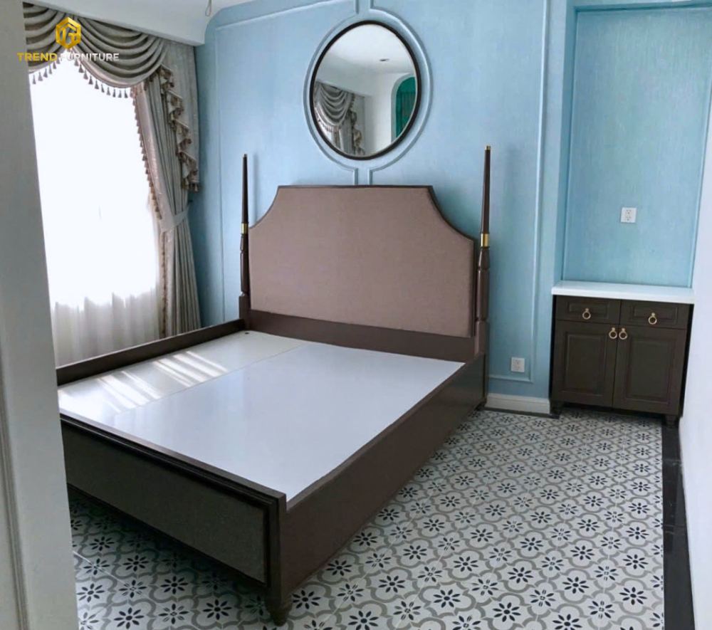 Giường gỗ đầu giường bọc nệm